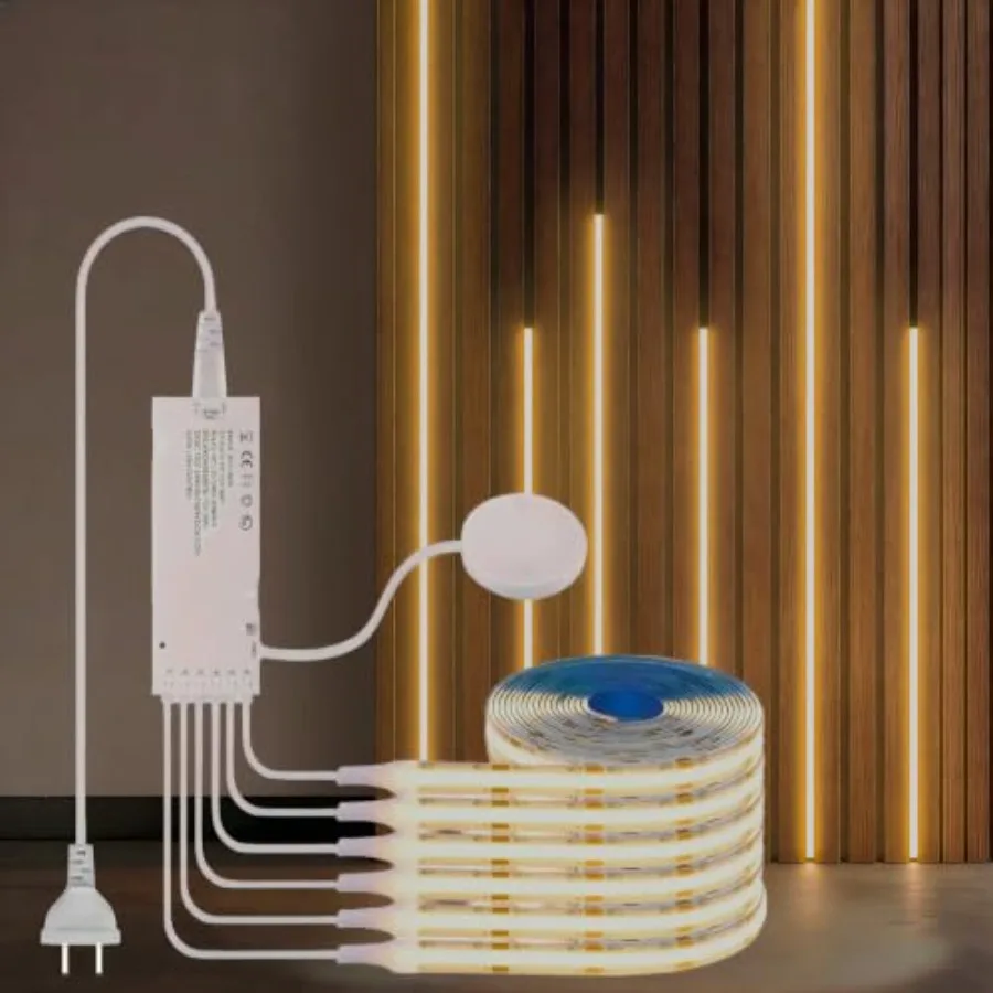 COB LED Strip Lights, 12V Cabinet Light 6Pcs, Warm Cuttable DIY LED Strip with Hide Touch and Hand Sweep Dimmer Switch Kit for