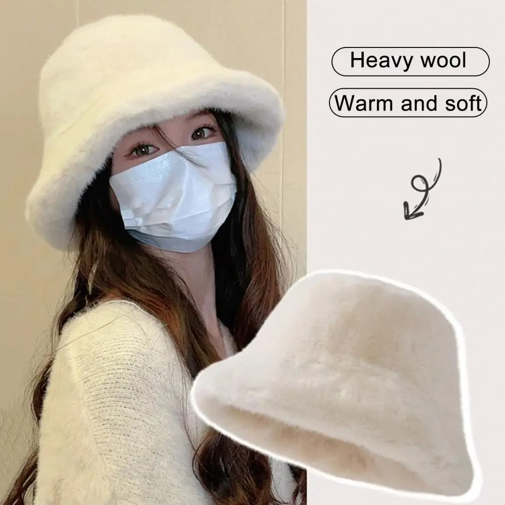 Dome Style Bucket Hat Cozy Fuzzy Plush Winter Bucket Hat for Women Short Brim Dome Style Fisherman Cap with for Weather