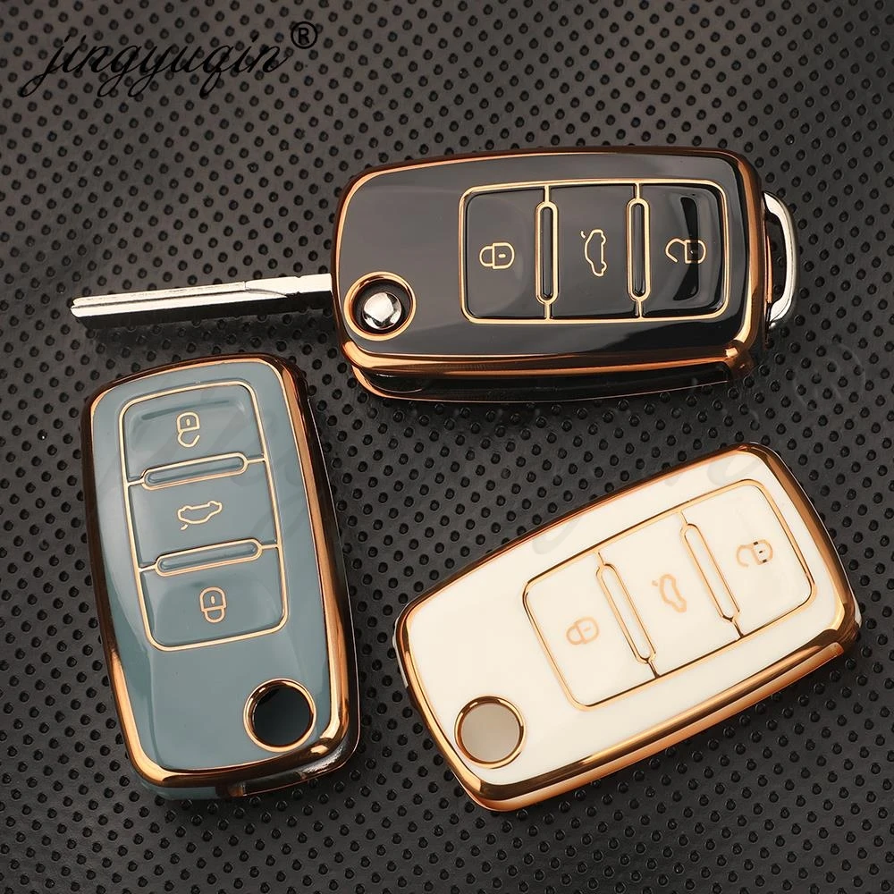 jingyuqin TPU Car Flip Key Case Cover For Volkswagen VW Polo Golf Passat Tiguan Beetle Caddy Eos Skoda Octavia Seat Leon Altea