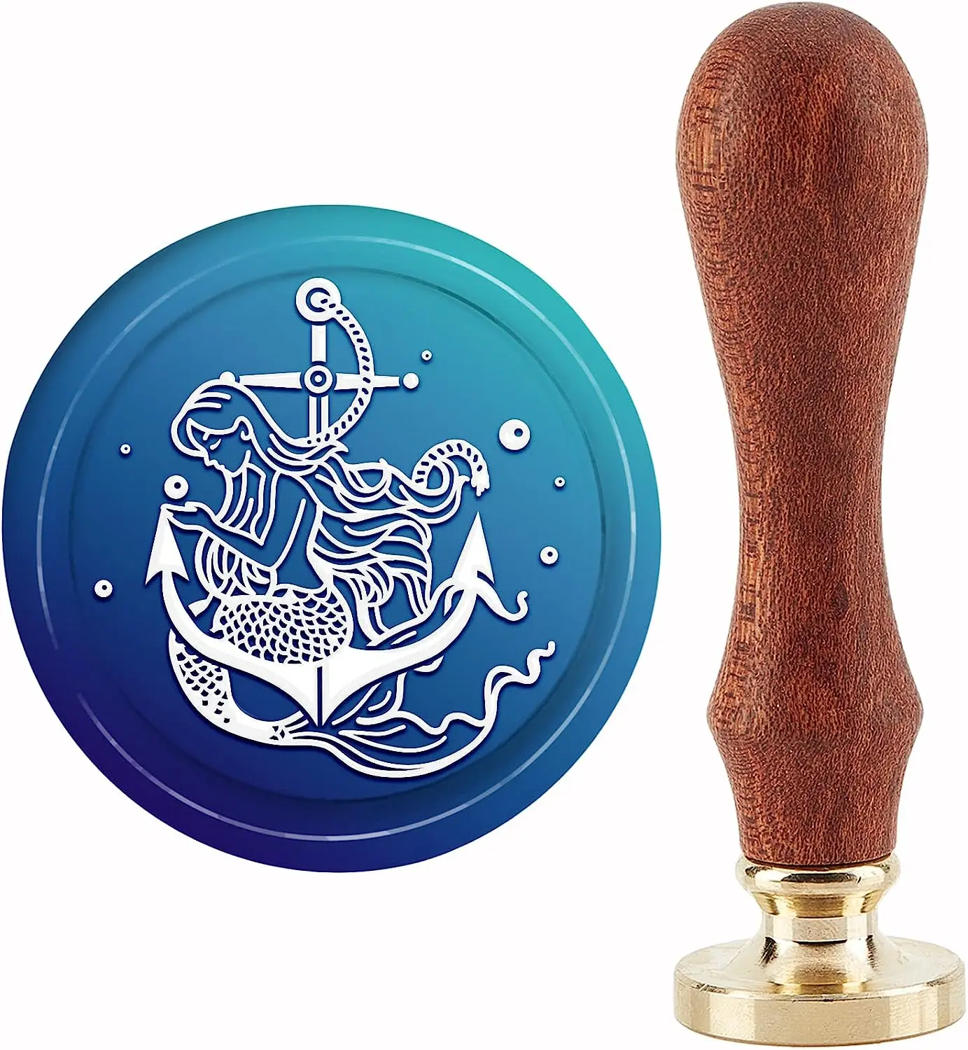 1PC Mermaid Wax Seal Stamp Anchor Sealing Wax Stamps Pearl 30mm Retro Vintage Removable Brass Stamp Head with Wood Handle