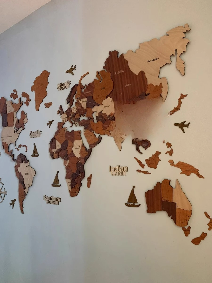 Mappa del mondo in legno massello da viaggio nordico soggiorno sfondo decorazione della parete grandi dipinti decorativi ufficio divisione scuola