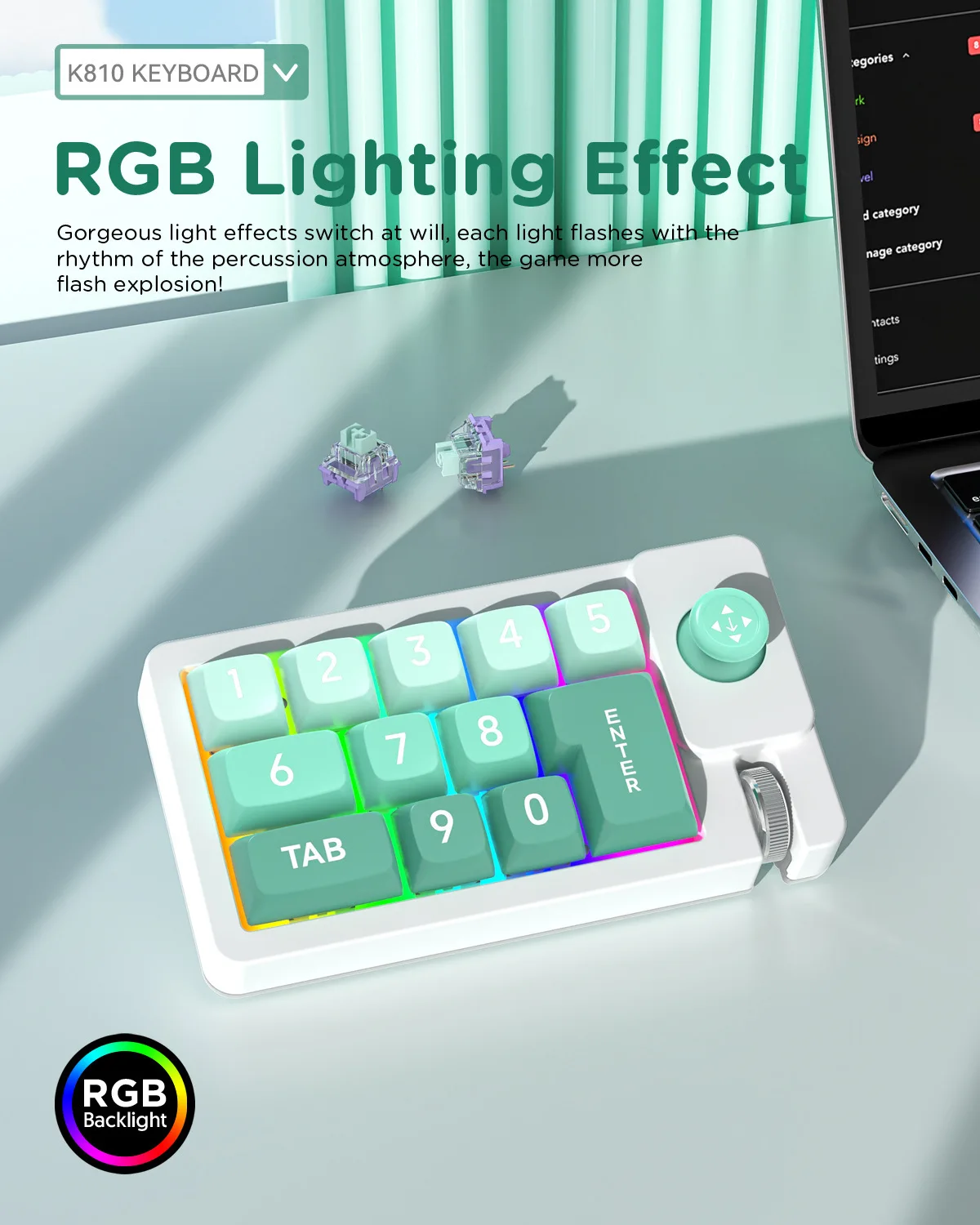 K810 RGB Hot Swap Wired Mechanical Keyboard 12Keys Programmable Keypad with Volume Scroll Jostic Customizable Keypads for Laptop