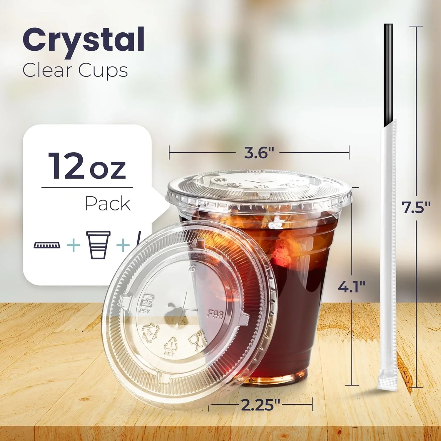 12OZ Clear Plastic Cups with Lids To Go Crystal Clear Disposable Plastic Cups with Straw for Iced Coffee Smoothies Soda Lemonade