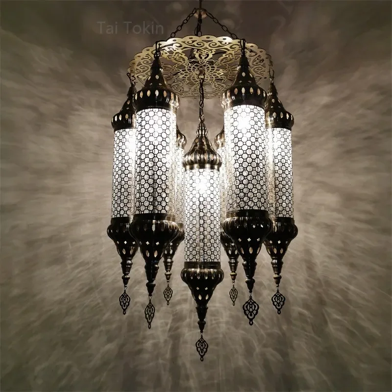 Retro Middle Eastern Hollow Carved Ice Crack Glass Chandelier for Xinjiang Restaurant Cafe B&B Exotic Turkish Style Lighting