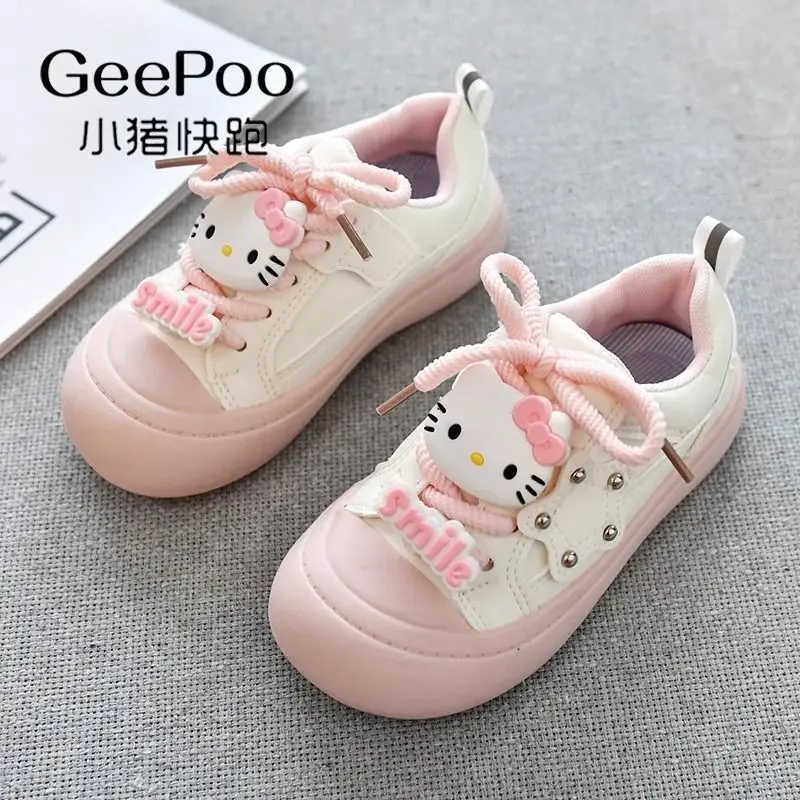 Sanrio Hello Kitty Sneakers para crianças, Kawaii Sweet Cute Cartoon Anime Fashion, Sapatos de Borda Respiráveis Casuais, Maré Presente para Meninas, Novo