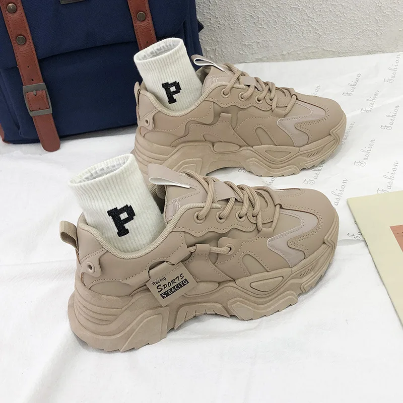 2024 Fashion Platform Shoes for Women's Outdoor Lace-up Casual Shoes Breathable Chunky Sneakers Women Non Slip Zapatillas Mujer