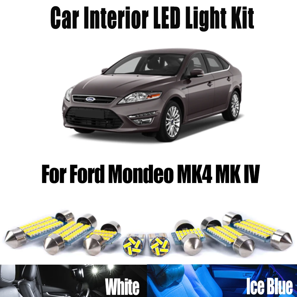 12Pcs Vehicle LED Interior Reading Dome Trunk Glove Box Vanity Mirror Light Kit Canbus For Ford Mondeo MK4 MK IV Car Accessories