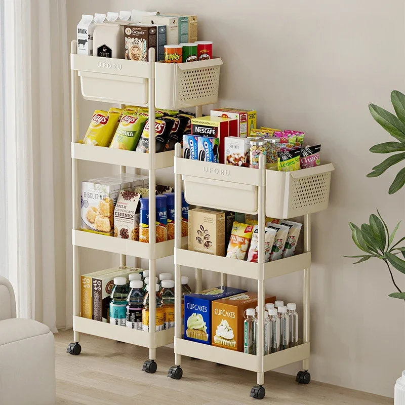 Mobile Multilayer Stacked Crevice Storage Rack Multifunctional Bathroom Kitchen Storage Cart Living Room Snack and Beverage Rack