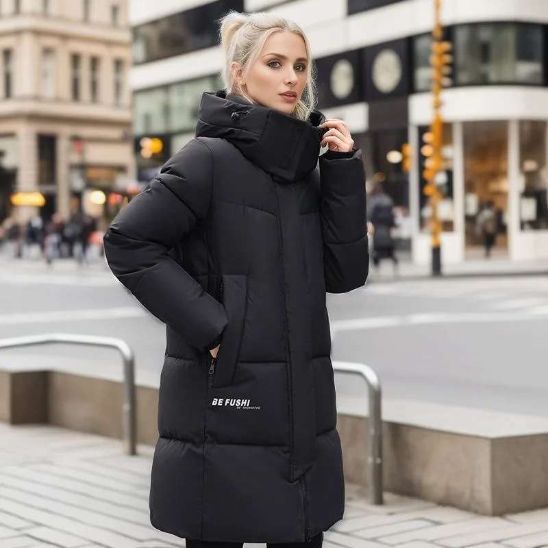 Winter Parkas Jacket Women Coat 2024 Black Female Padded Down Coat Appliques Windproof Long Section Women Windbreaker Parkas