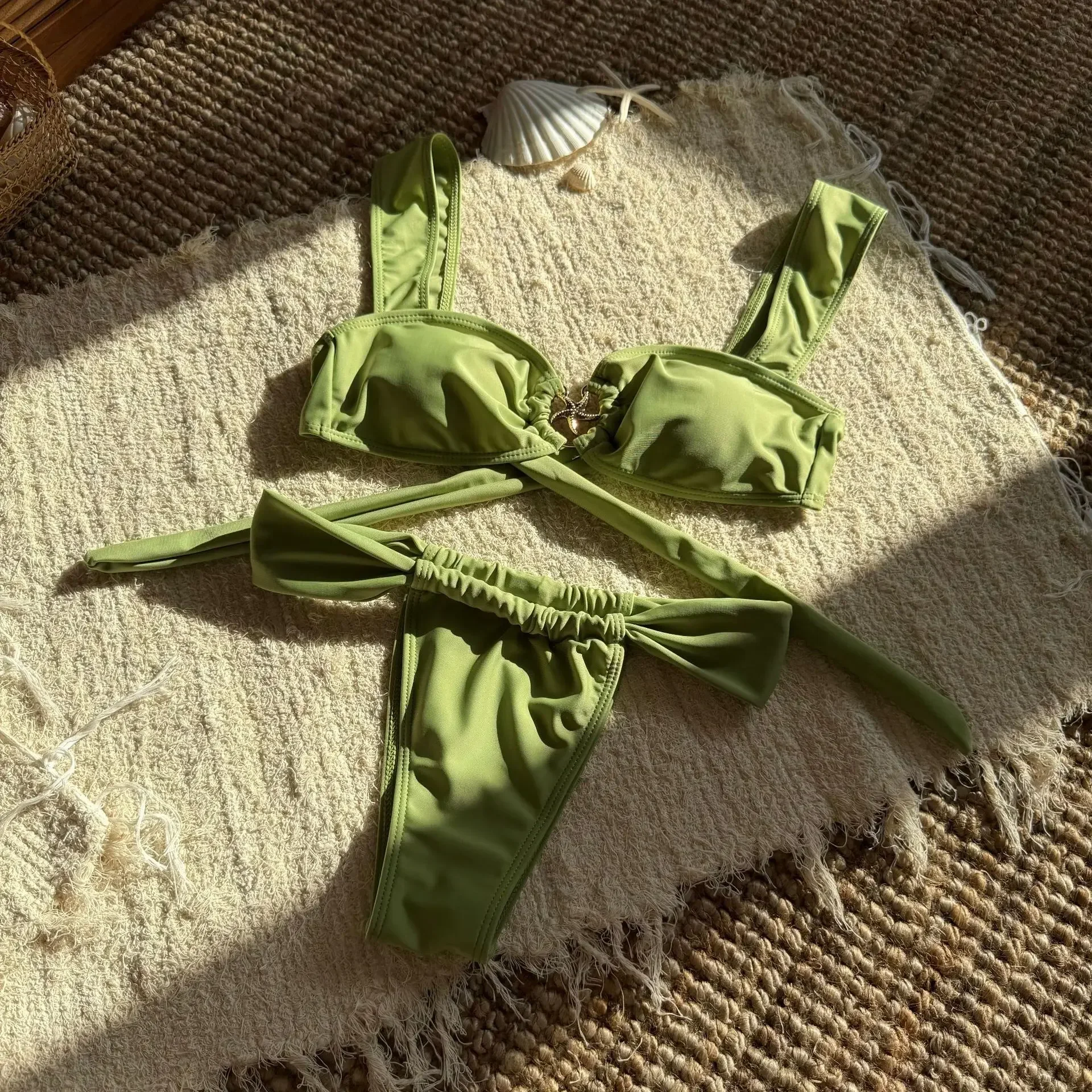 

Push Up Bikinis Women Swimsuits 2025 Swimwear Sexy Starfish Bikini Set Thong Brazilian Biquini Bathing Suit Solid Beachwear