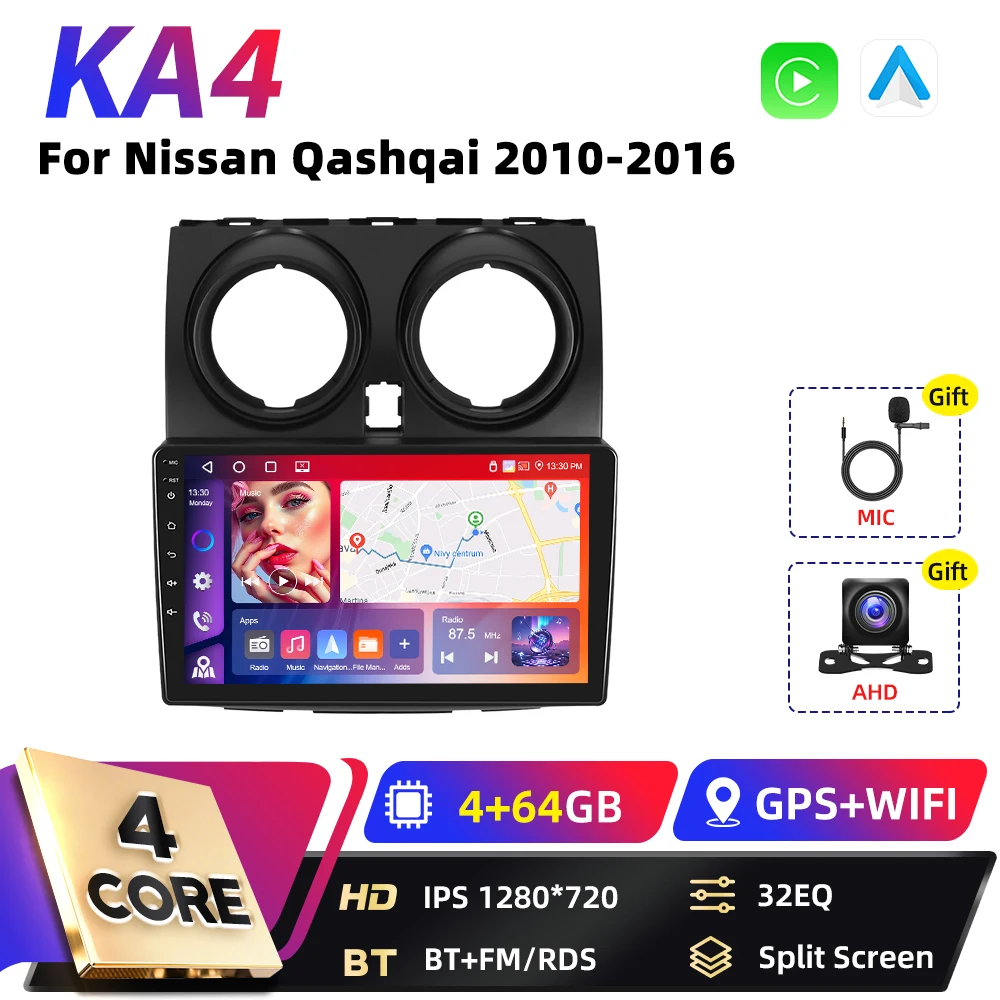 Podofo 8+128G Carplay 2DIN Android Auto Multimedia Speler voor Nissan Qashqai 2006 2007-2016 Intelligente Systemen GPS WIFI FM RDS