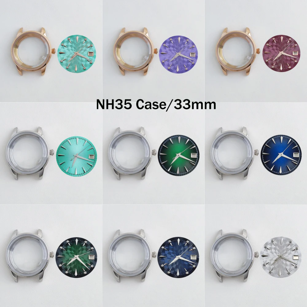 33mm case NH35 case dial Women's 316L stainless steel cocktail case custom logo dial for NH35/NH36 movement watch accessories
