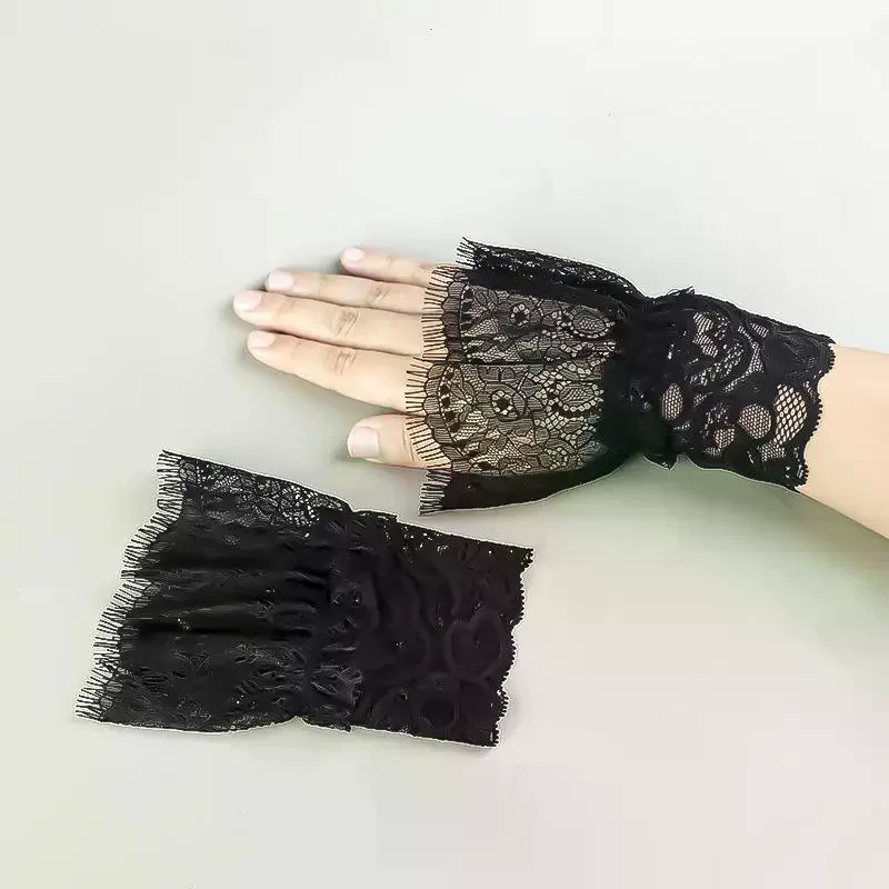 Women Fake Arm Sleeves With Short Tassels White And Black Pleated Cuff Beautiful Lace Accessories Outdoor Embellishments