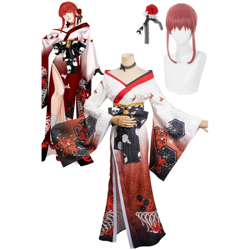 Hyakkiyakou Shutendoji Makima Costume Wigs Anime Chain Cospaly Saw Man Women Halloween Carnival Party Cloth For Female Disguise