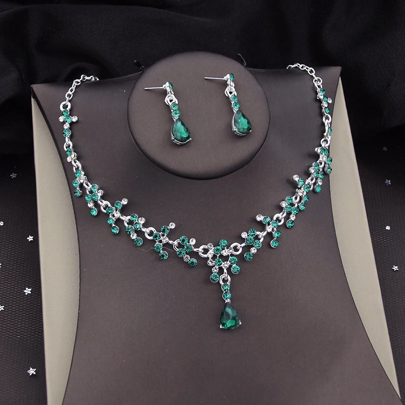 

Luxury Silver Color Crystal Bride Jewelry Sets for Women Necklace Earrings Prom Wedding Dress Bridal Necklace Sets Fashion