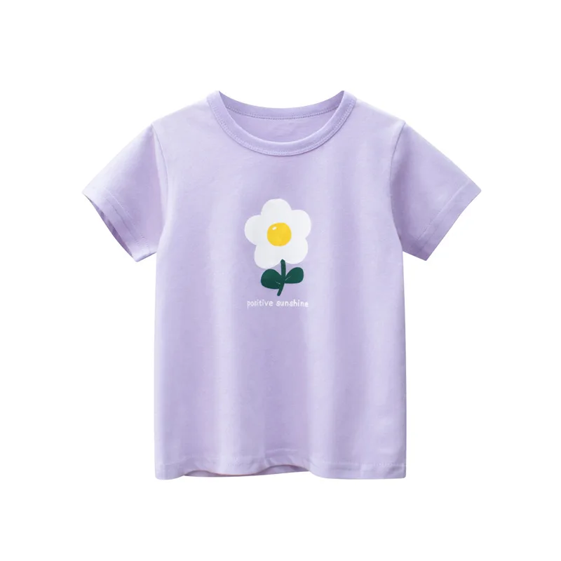 2024 Korean Summer Flower Short Sleeve T-shirts For Girls 2-8 Years Cotton Toddler Girl Tops Baby Girl Tees Clothes