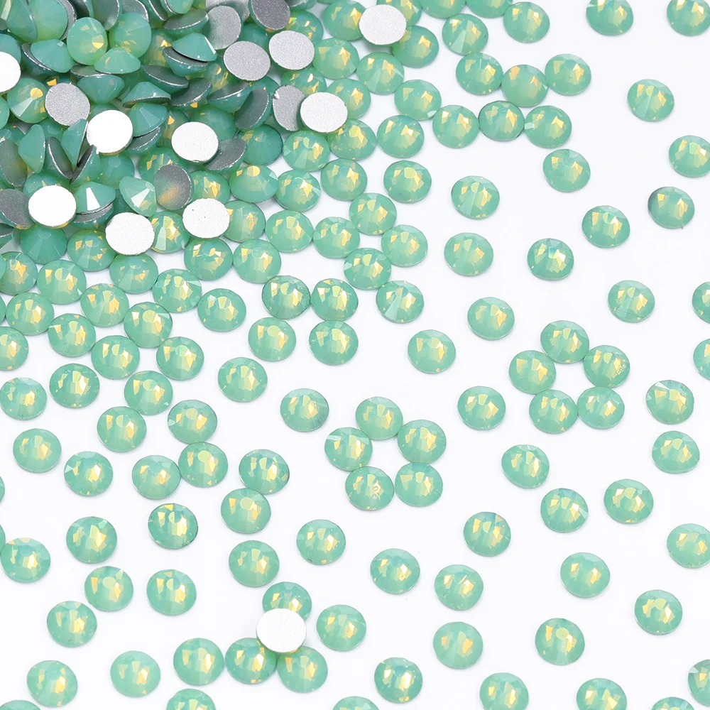 QIIY SS3-SS30 Green Opal Crystals For Nails Non-hotfix Party Dresses Nail Stickers False Nails With Glue Nail Gems