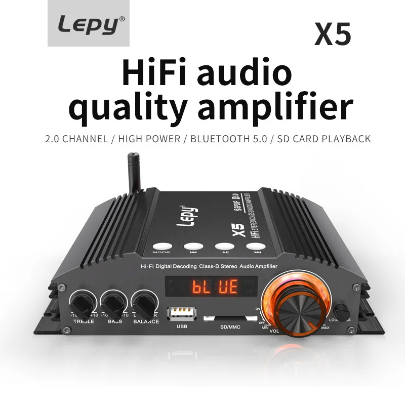 LEPY X5/X5S 2x100W Bluetooth 5.0 Digital Class-D Power Amplifier Coaxial Decoding USB\\SD Card Lossless Play