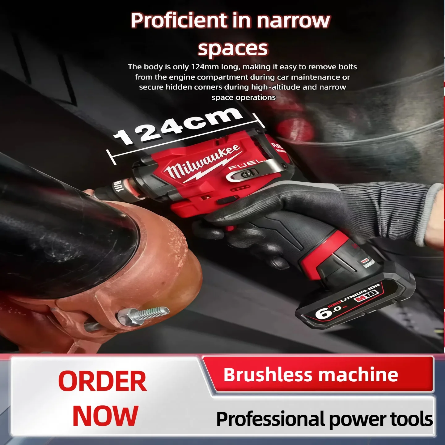 ميلووكي مفتاح ربط كهربائي لاسلكي مفك براغي بدون فرش تأثير الحفر أدوات كهربائية إصلاح شاحنة السيارة لبطارية 18 فولت #6