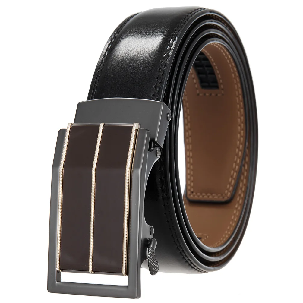 Plyesxale Mens Automatic Buckle Ratchet Belt Top Quality Cowskin Leather Belts For Men Luxury Waist Strap Male Waistband B1267