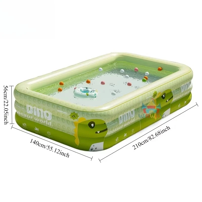 Large Dinosaur Pattern Inflatable Swimming Pool, Children's Spa Pool with PVC Material, Durable 1.4x2.1 Meters