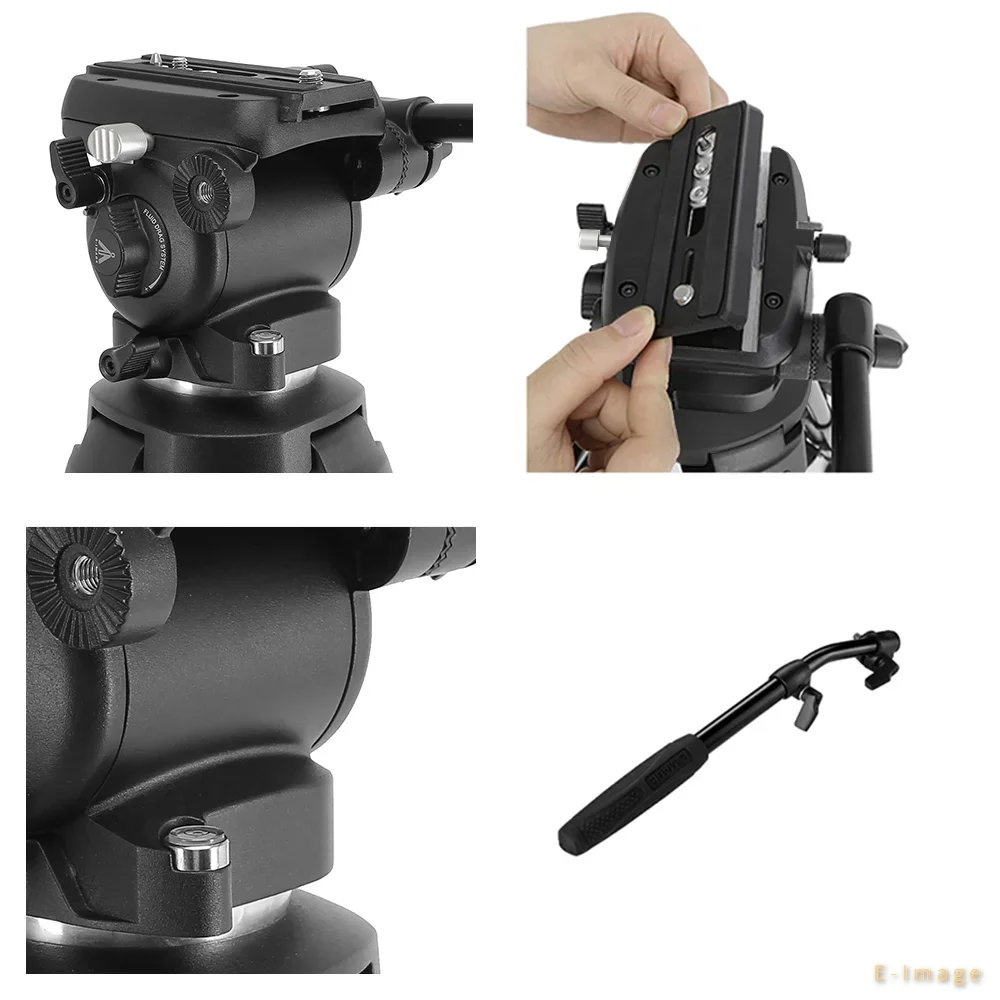 2026 New E-IMAGE EK650 Professional Compact 75mm Bowl Size Aluminum Video with Fluid Head Octopus Tripod Tutucu