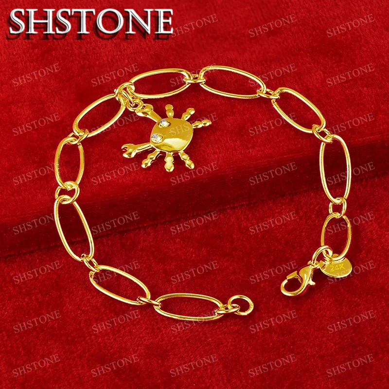 

SHSTONE 18K Gold Zircon Crystal Crab Bracelet For Woman Fashion Jewelry Lady Cute Hand Chain Wedding Party Birthday Bangles Gift