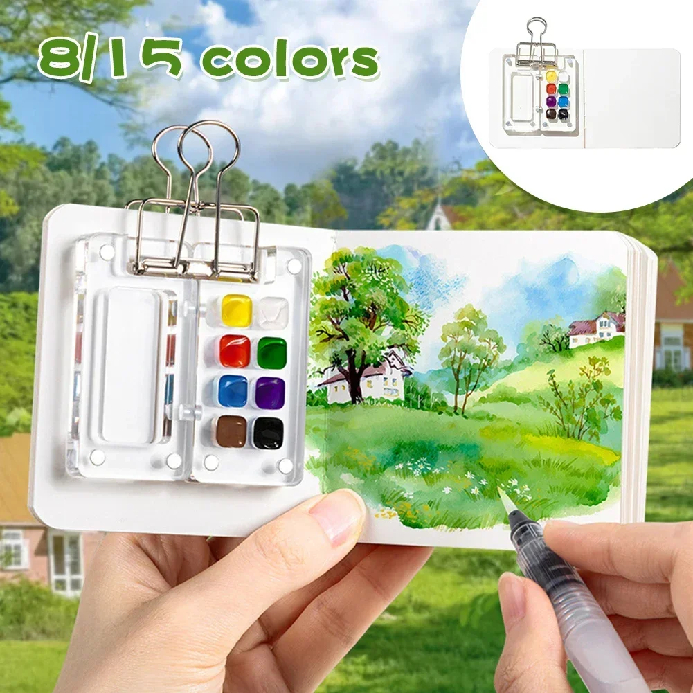 Portable Travel Watercolor Empty Palette 8/15 Grids Mini Walnut Painting Box Sketchbook Student Art Supplies (Without Colors)