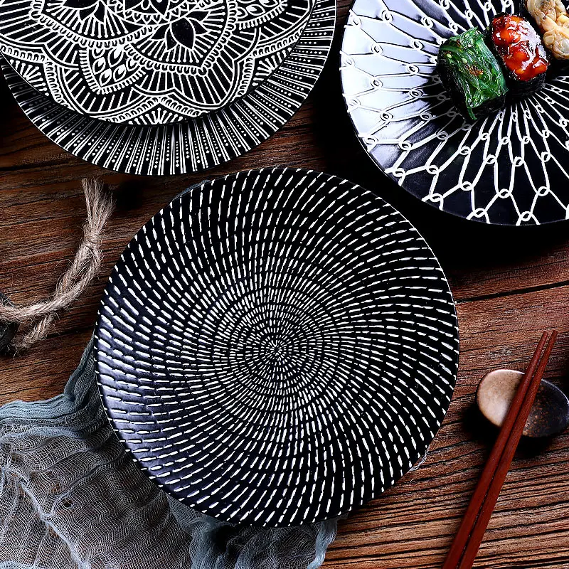 Creative Japanese Ceramic Plates Dining Plates Western Food Plate Dining Room Salad Steak Plate Round Large Dim Sum Sushi Plates