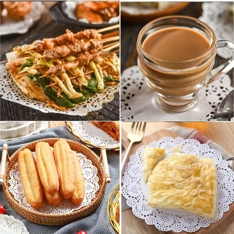 50/100 Stück Tischsets aus Papier mit Spitzenrand, Cupcake-Untersetzer für frittierte Speisen, Desserts, Partys, Hochzeiten, Tischdekoration, Küchen-Backutensilien – Detail 25