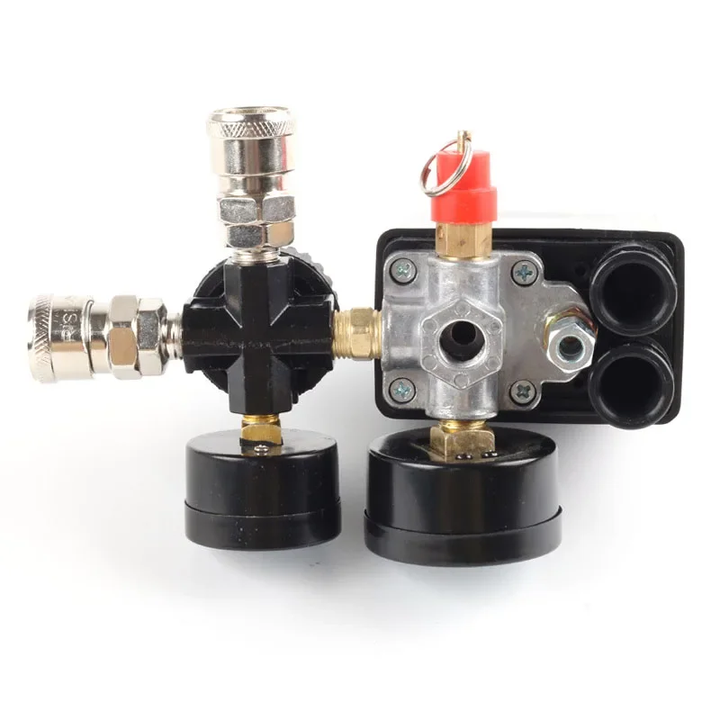 Air Compressor Pump Pressure Control Switch 4 Port 220V/380V Manifold Relief Regulator 30-120PSI Control Valve with Gauge