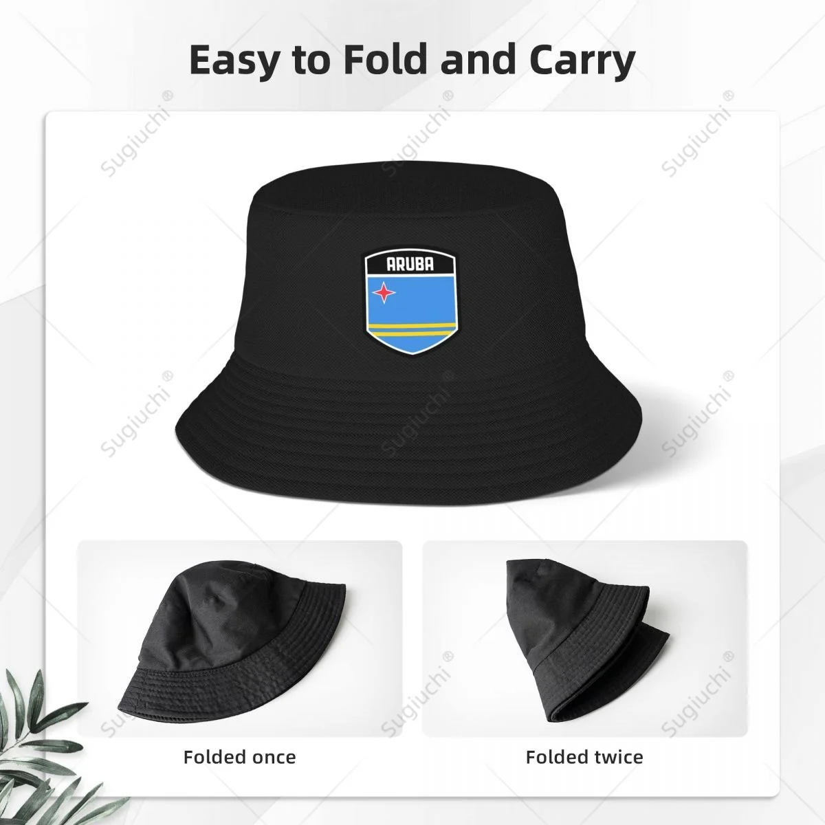 Aruba Flag Shield Bucket Hats Print Cool Fans Sun Shade Simple Classic Outdoor Summer Fisherman Caps Fishing Cap