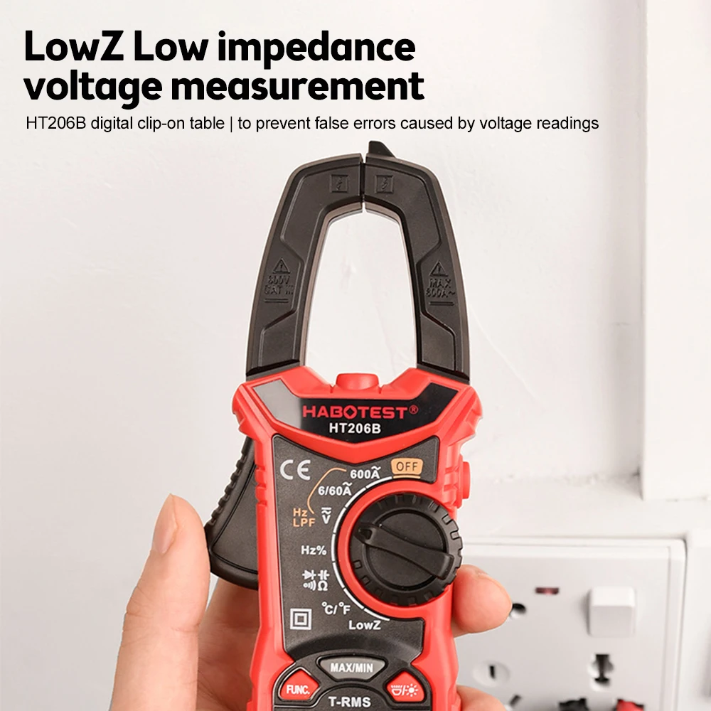 HT206A HT206B HT206D Digital Clamp Meter TRMS 6000count 600A DC AC Current AC/DC Voltage NCV Continuity Resistance Diode Hz Test