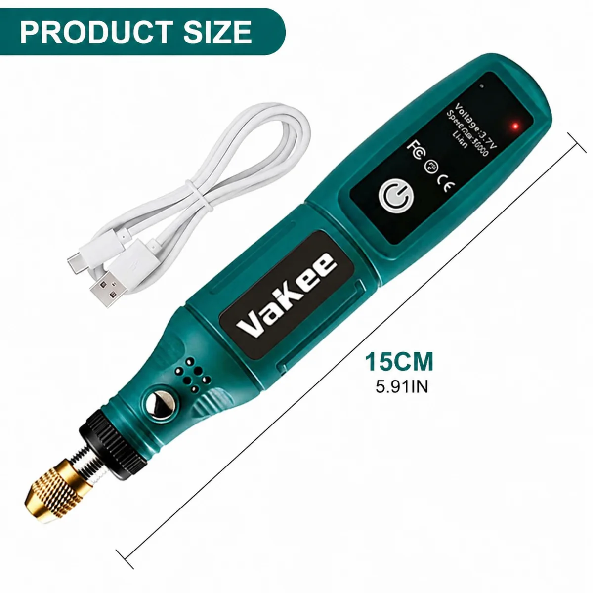 Vakee Mini Cordless Electric Grinder Pen, 3.7V USB Rechargeable Rotary Tool, 16000RPM Portable Precision Tool for Grinding, Poli view 4