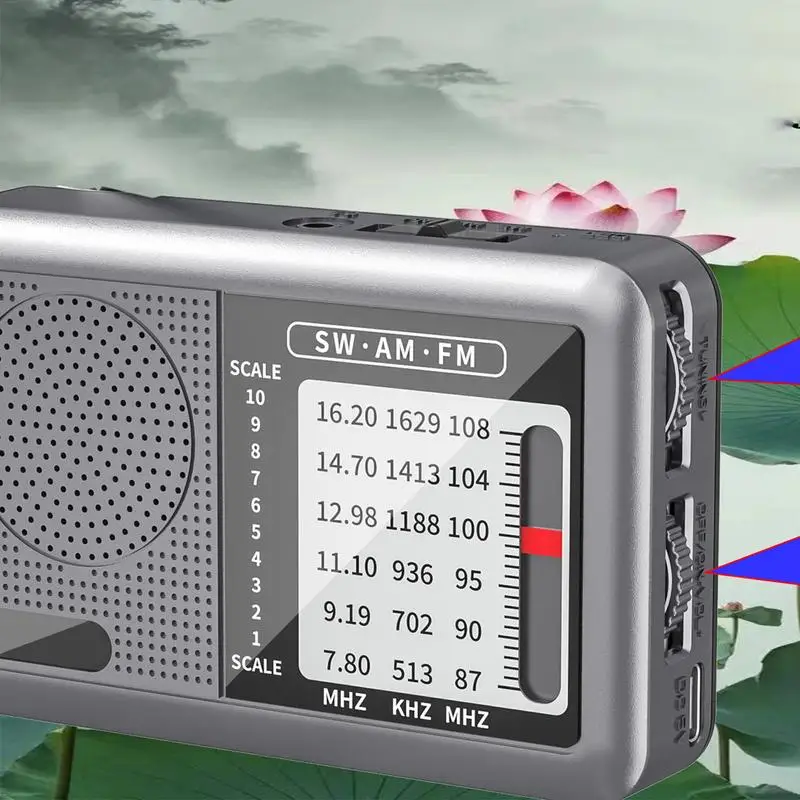 노인 여행 야외 캠핑을위한 헤드폰 충전식 배터리 단파 수신기가있는 휴대용 라디오 데스크 라디오