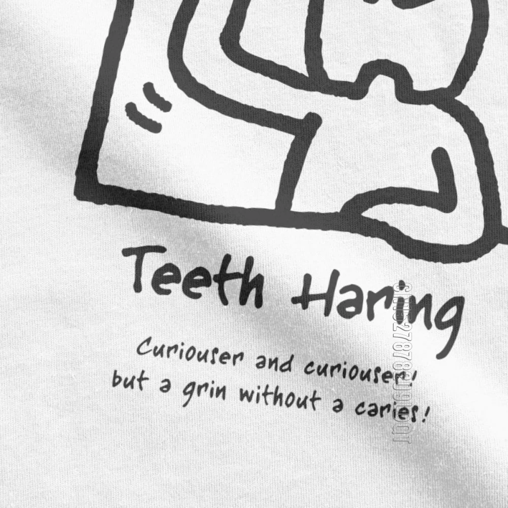 Teeth Haring Funny T-Shirts Men Dentist Dental Office Clinic Male Tshirt Fun Basic Tees O Neck Cotton Tops Brand Humor T Shirts