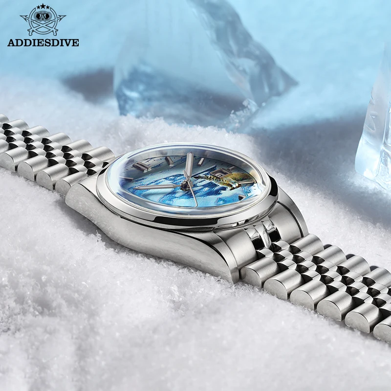 ADDIESDIVE NEW Watch For Men Glacier Dial Jubilee Strap BGW9 Luminous 100m Waterproof Automatic Mechanical Watches