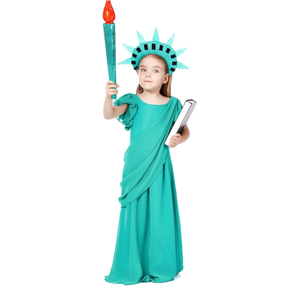 American Statue of Liberty Children's Dresses Cosplay Costume Ancient Greek Girl Dress Robe Christmas Performance Clothing