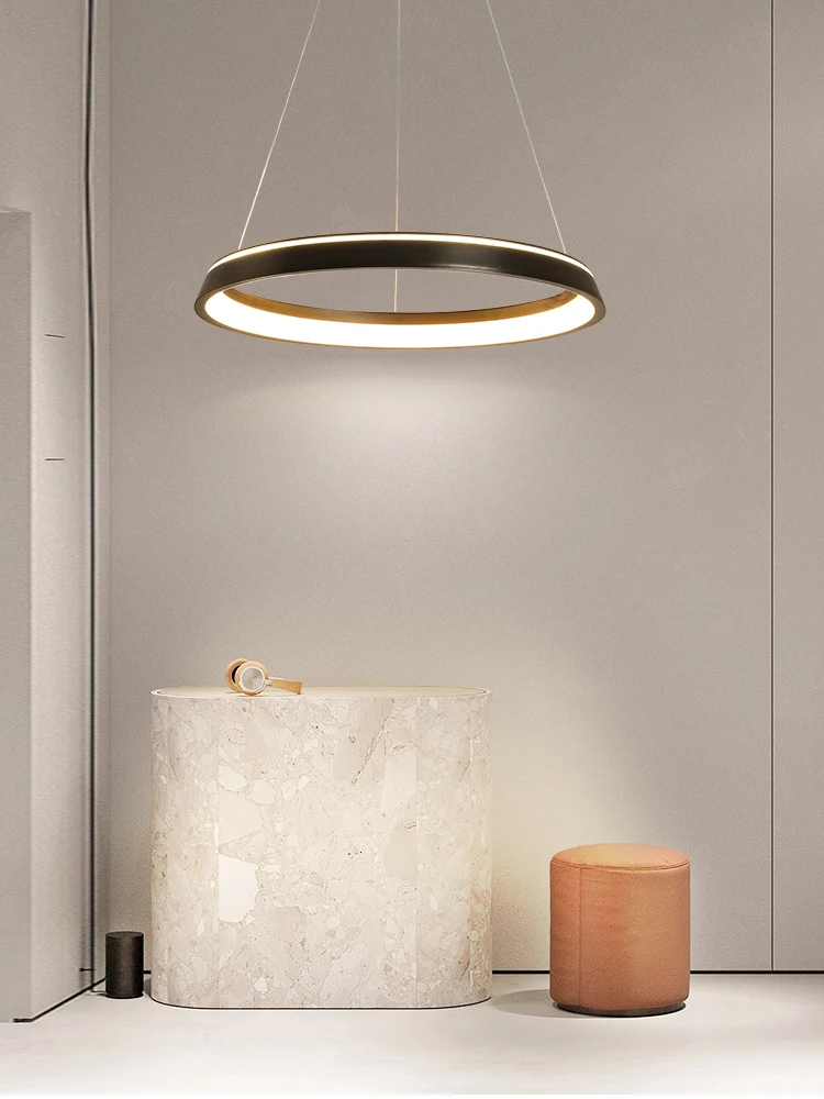 Simples Rodada LED Pendant Light, Controle Remoto Lâmpada Decoração, Preto e branco, Adequado para Sala de Jantar, Quarto, Cozinha, Sala de estar