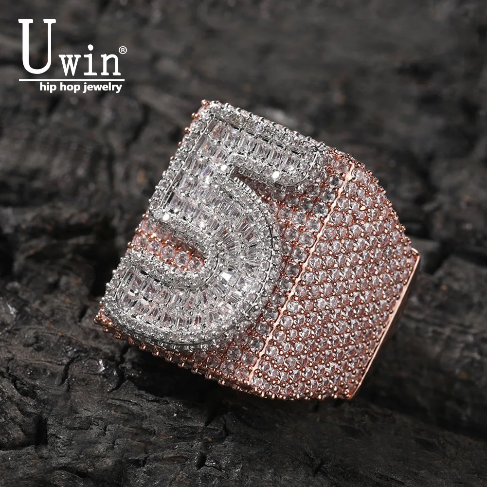 Uwin Big Square Custom Rings Typographic Luxury Full Iced Out AAA+ Cubic Zirconia Personalized Rapper Style Jewelry