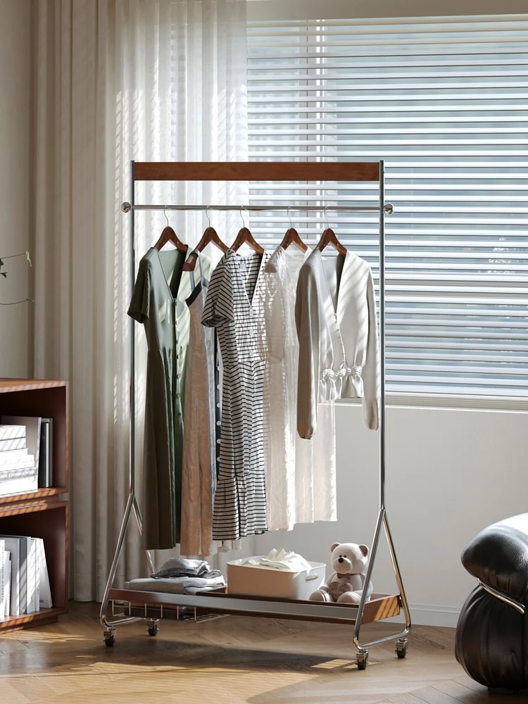 French second-hand storage hanger floor-standing bedroom household movable coat rack solid wood clothes corner simple