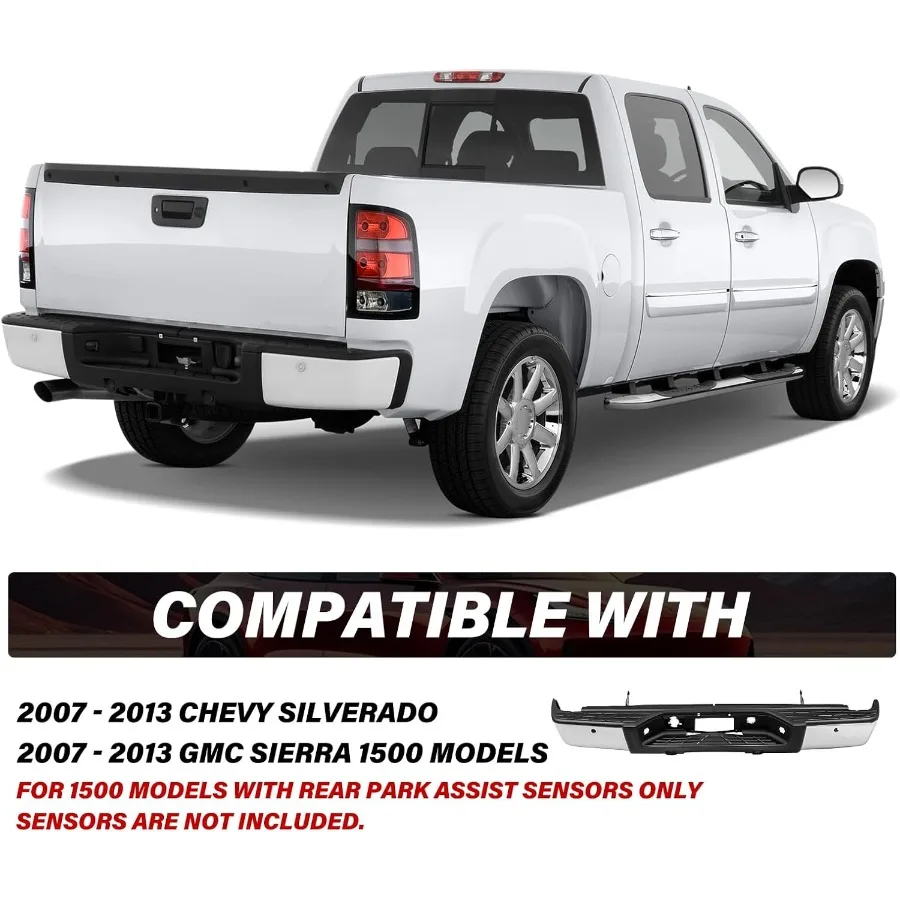 BRYGHT achterbumperconstructie ontworpen voor Chevy Silverado en GMC Sierra 1500 2007-2013 met geïntegreerde sensorgaten en achterpa