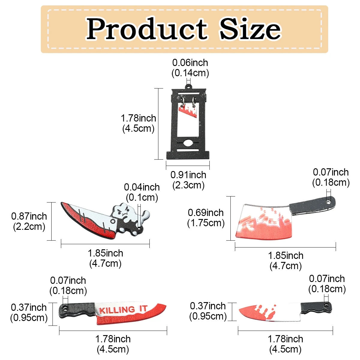 15 pezzi 5 stili Halloween stampato opaco acrilico coltello pendenti collana orecchino risultati gioielli fai da te