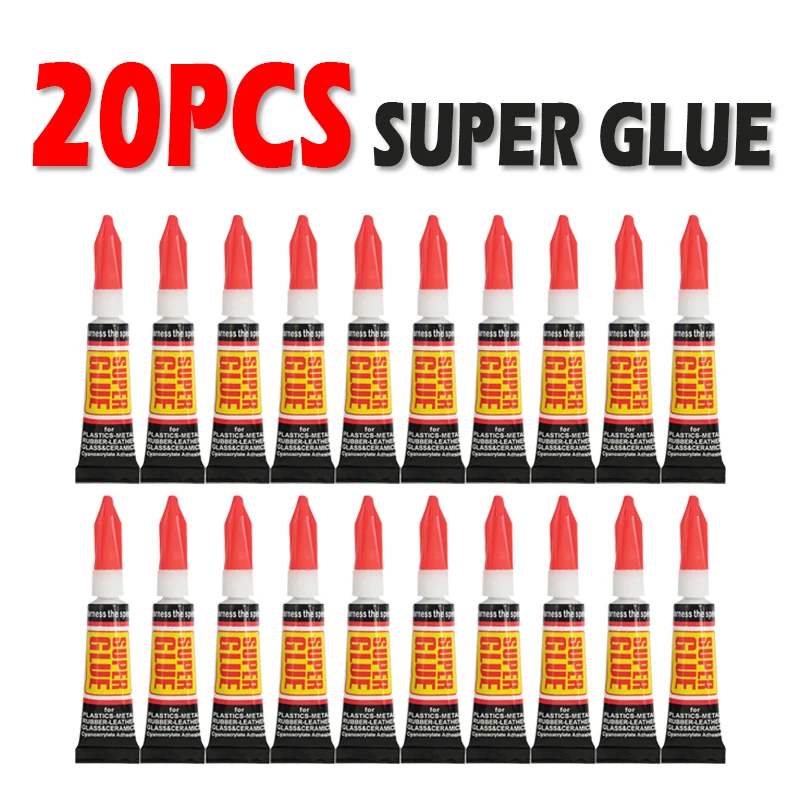 Super Cola líquida para madeira, borracha, metal, vidro, adesivo de cianoacrilato, papelaria, gel de unhas 502, ligação forte instantânea, couro, 20pcs