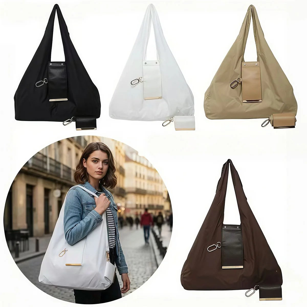 Reusable Mini Keychain Tote Bag Lightweight Large Capacity Foldable Shopping Bag Key Ring Eco-Friendly Expandable Reusable Bag