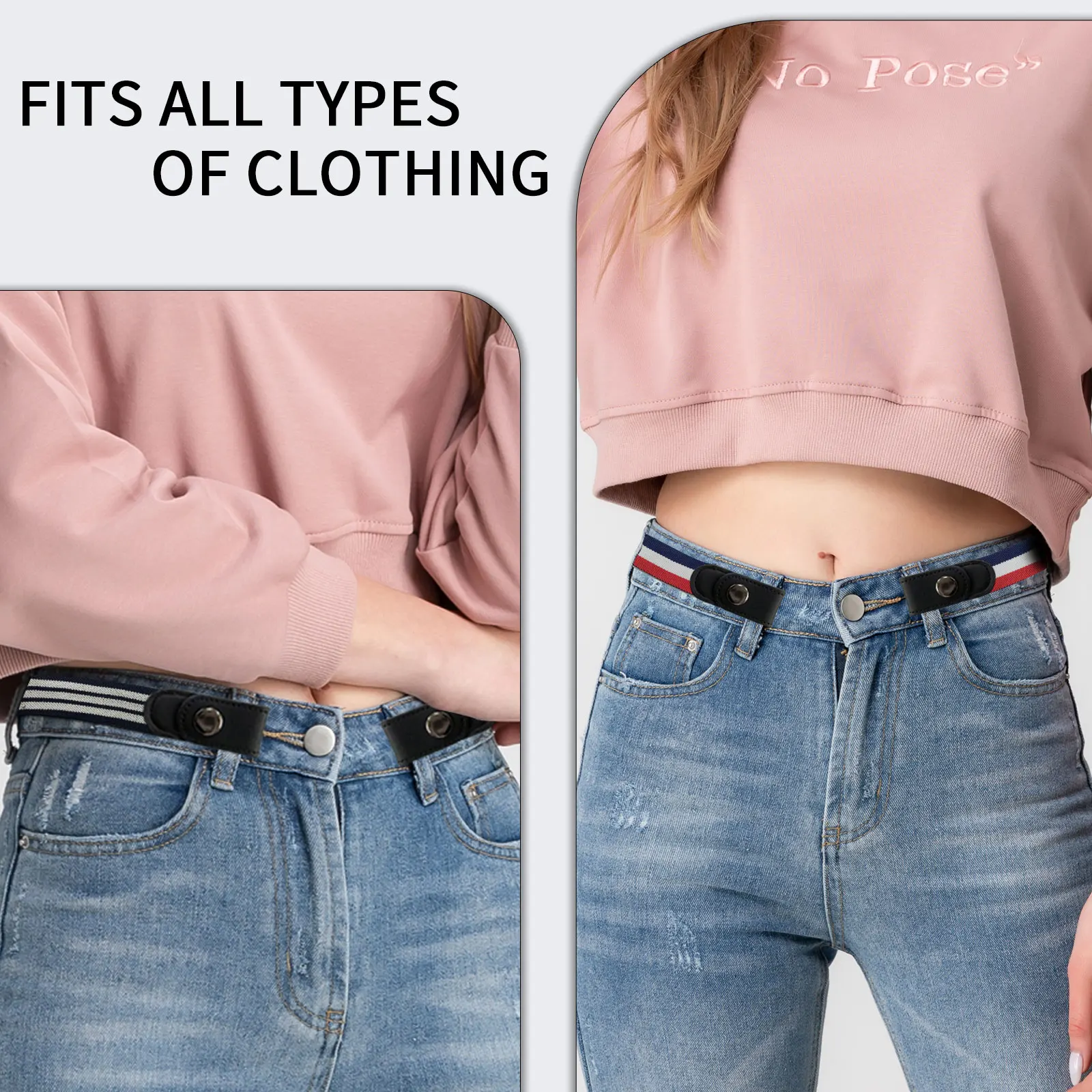 Paski damskie bez klamry, elastyczne paski rozciągliwe dla kobiet, wygodne niewidoczne paski do jeansów i spodni, regulowany elastyczny pasek.
