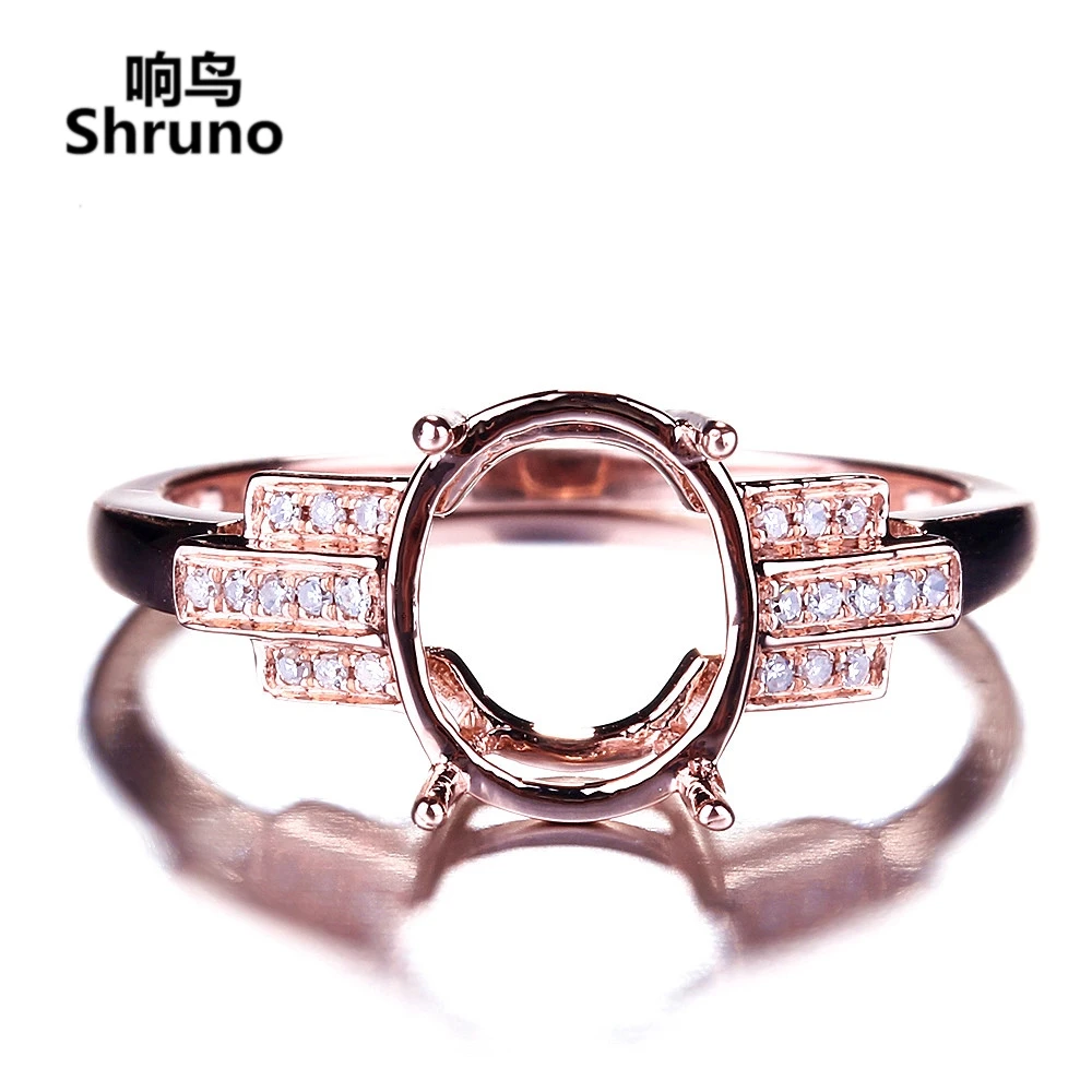 Shruno Solid 14K Rose Gold Natural Diamonds Semi Mount Engagement Ring Setting Women Diamond Wedding Ring Fit Oval Cut 10x8mm