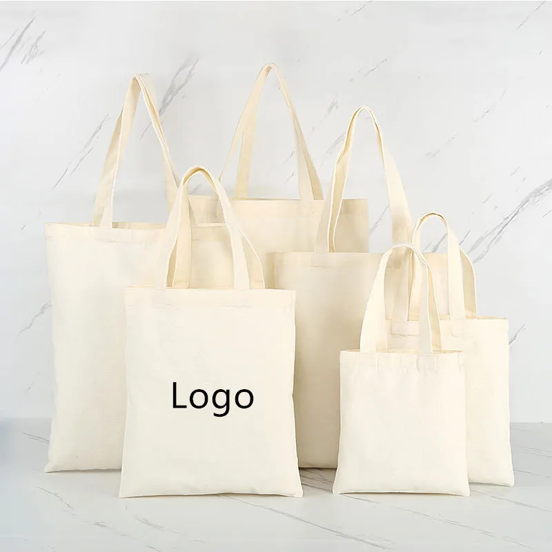 10 PCS Natural Cotton Canvas Tote Bags White & Black Shoulder Shopping Handbags for Women Fashionable Customizable Logo Print