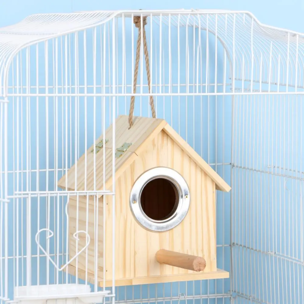 Natural Pine Wood Bird Nesting Box For Small Birds Parrot Breeding House Warm Shelter Cage Accessory For Winter Breeding