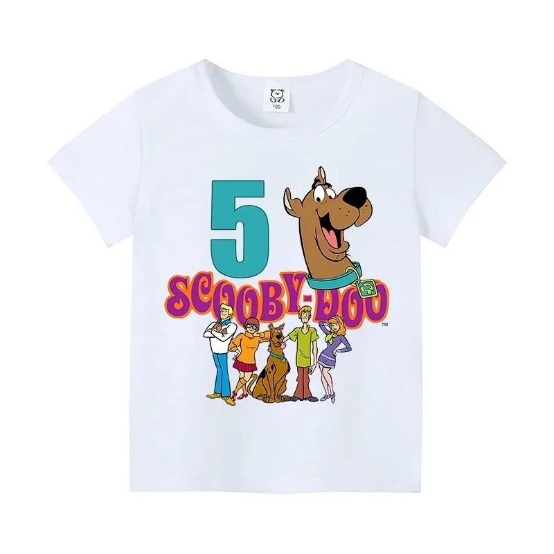 Scooby-Doo Birthday Number Tee Shirt Baby Summer Cotton T Shirt Boy Girl Scoobys Printed Kid Clothes Cartoon Letter Tops Gift view 3